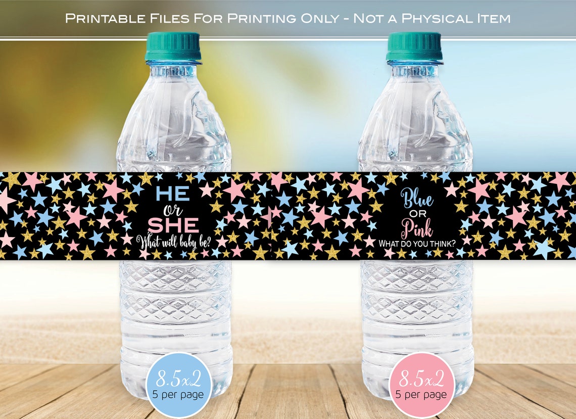 Gender Reveal Water Bottle Printable Labels 8.5 x | Etsy
