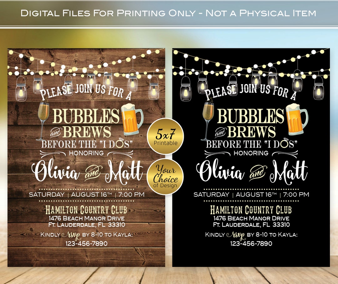 Bubbles and Brews Before the I Dos 5x7 Engagement Invitation Lanterns