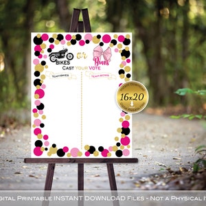 Bikes or Bows | Cast Your Vote Gender Reveal Printable | Baby Shower | Hot Pink Gold Black on a White Background | DIGITAL INSTANT DOWNLOAD