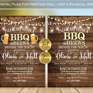 BBQ and Brews Before the I Dos | 5x7 Engagement Invitation | Lanterns | Garland Lights | Faux Wood | Personalized | Digital PRINTABLE Files