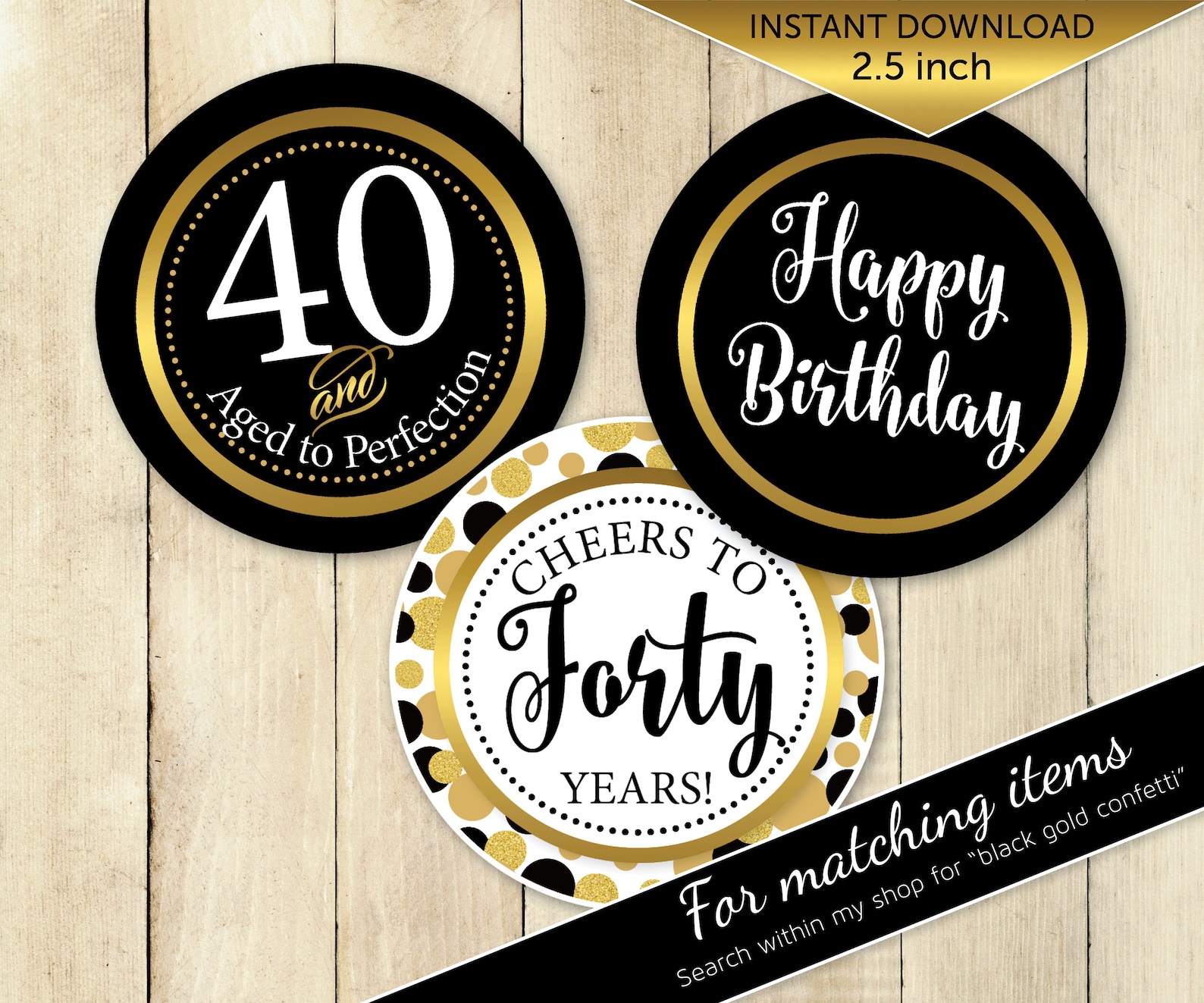 Round Cupcake Toppers 40th Birthday Man Digital Printable Etsy