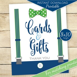 Cards and Gifts 8x10 Table Sign Printable | Little Man | Baby Shower | Navy Green Blue | Suspenders | DIGITAL INSTANT DOWNLOAD