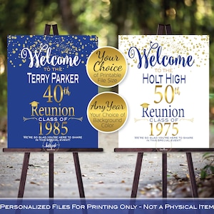 Class Reunion Personalized Welcome Sign Printable File | Gold Confetti on Royal or White | Any Class Any Year | DIGITAL PRINTABLE FILES