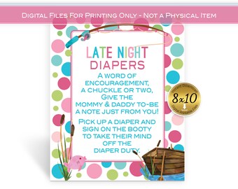 Fishing Baby Shower Game: Late Night Diapers Sign (Digital Download)