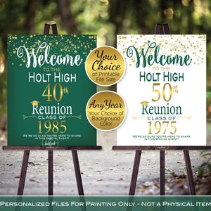 Class Reunion Personalized Welcome Sign Printable File | Gold Confetti | Forest Green or White | Any Class Year | DIGITAL PRINTABLE FILES