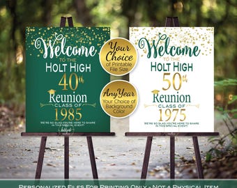 Class Reunion Personalized Welcome Sign Printable File | Gold Confetti | Forest Green or White | Any Class Year | DIGITAL PRINTABLE FILES