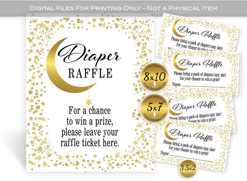 Gold Moon Diaper Raffle 8x10 and 5x7 Signs | 3.5 X 2 Tickets | Star ...