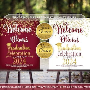 Graduation Celebration Party Personalized Welcome Sign Printable | Gold Confetti | White or Garnet | Class of 2024 | DIGITAL PRINTABLE FILES