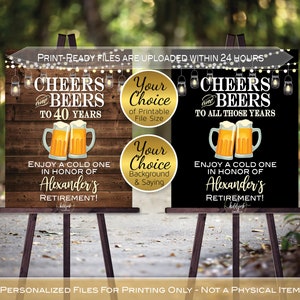Cheers and Beers Man's Retirement Sign Printable | Lanterns | Faux Wood or Black | Enjoy a Cold One | Personalized | DIGITAL PRINTABLE FILES