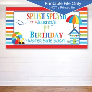 Birthday Backdrop Banner Printable | Beach or Pool Party | Navy Red ...