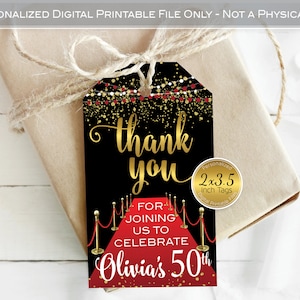 Thank You Favor Tags for Birthday | Personalized Printable | 2x3.5 | Red Carpet | Hollywood Birthday Favor Tags | DIGITAL PRINTABLE FILES