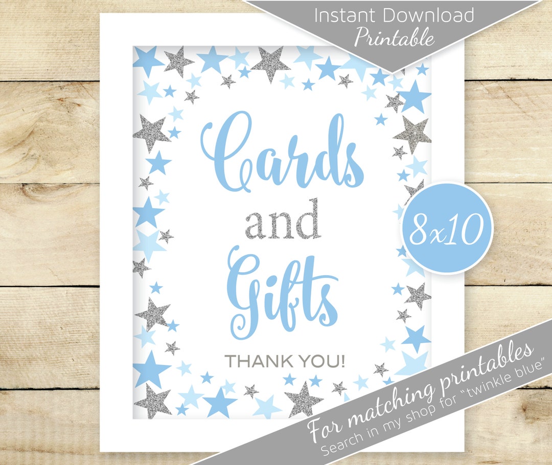 Twinkle Cards and Gifts Table Sign Printable | Blue Silver Stars | Baby ...