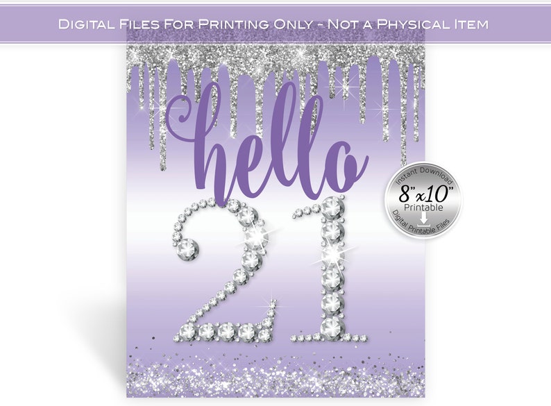 Hello 21 Printable 8x10 Sign for 21st Birthday | Dripping Silver ...