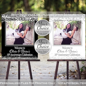 Anniversary Welcome Sign | Garland Lights | Silver Confetti | With Photo | Any Anniversary | Personalized | PRINTABLE DIGITAL File