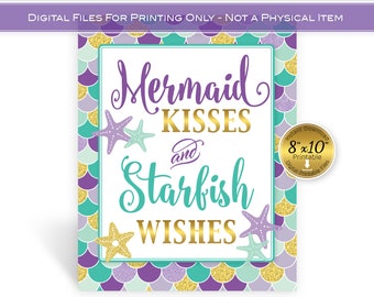 Mermaid Kisses and Starfish Wishes | 8x10 | Table Sign | Birthday | Baby Shower | Nursery Wall Art | Digital Printable | INSTANT DOWNLOAD