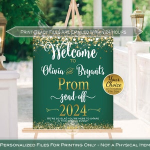 Prom Send-off Party Personalized Welcome Sign Printable | Gold Confetti on Emerald Green | Class of 2024 | DIGITAL PRINTABLE FILES