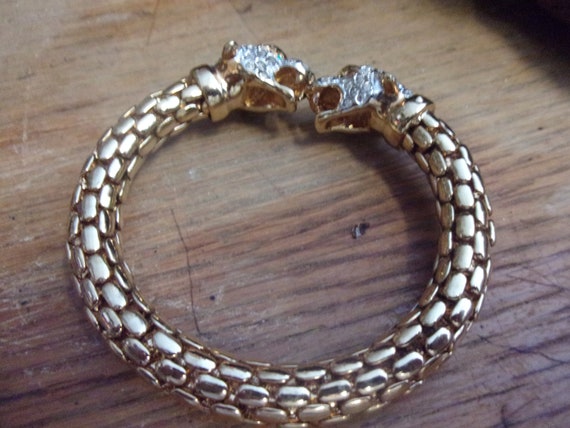 Vintage double Leopard head Rhinestone bracelet - image 5