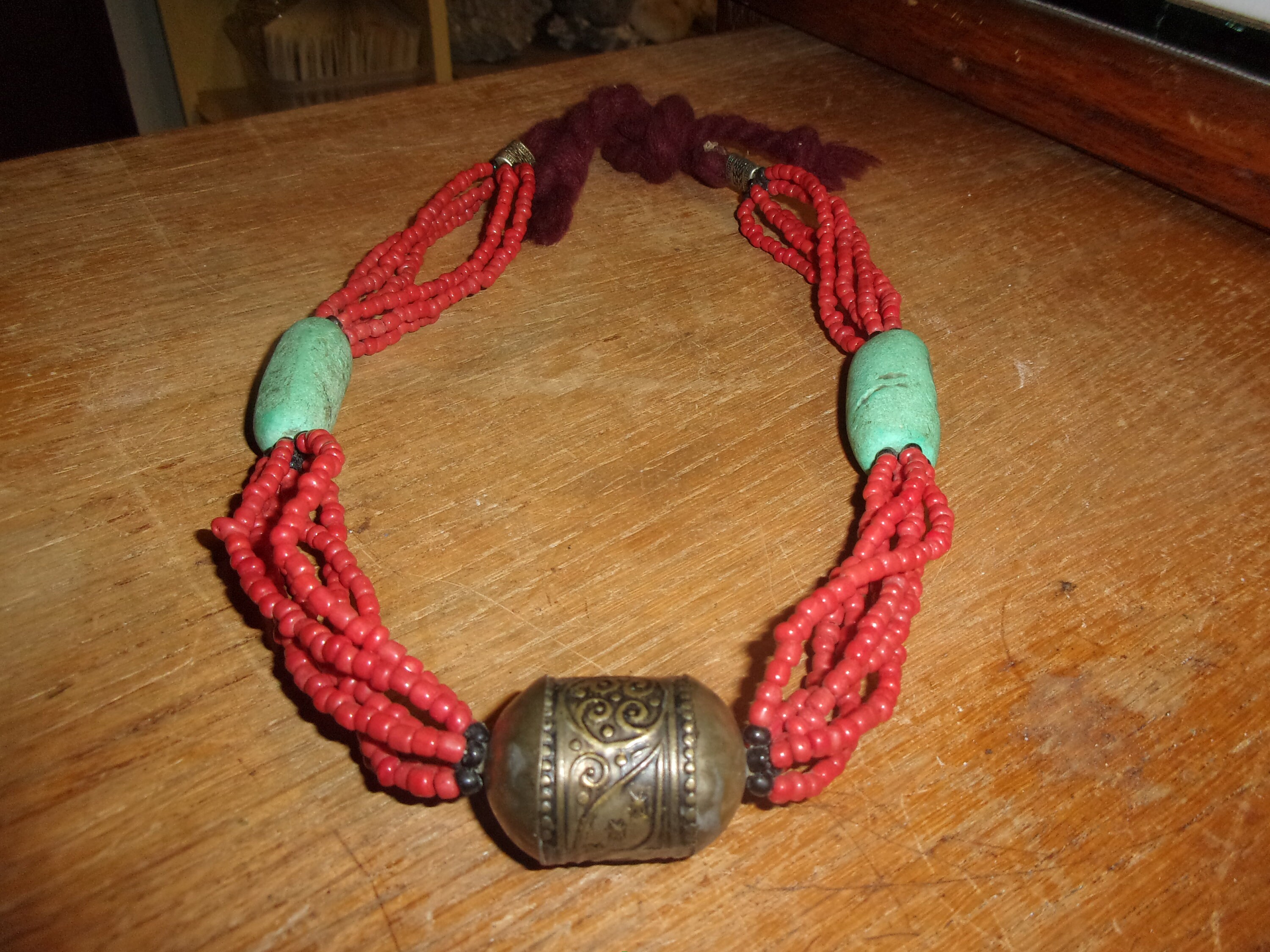Tibetan Vintage Handmade boho Turquoise Coral Stone Bead Necklace #2 main image 1