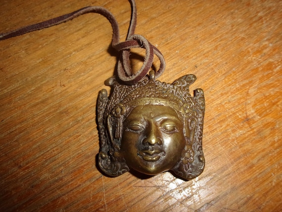 Antique Bronze Brass Copper Buddha head pendant necklace