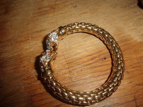 Vintage double Leopard head Rhinestone bracelet - image 4