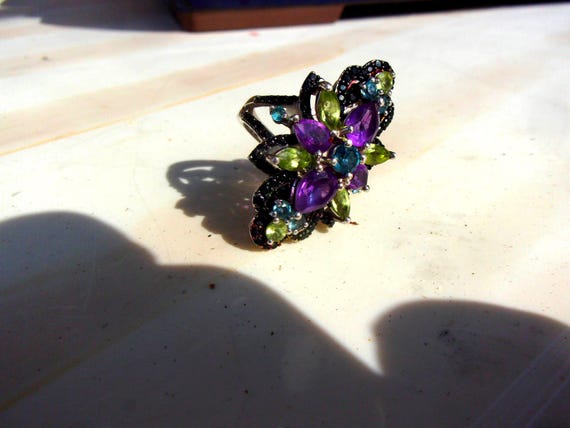 Silver Gemstone cocktail statement ring designer - image 5