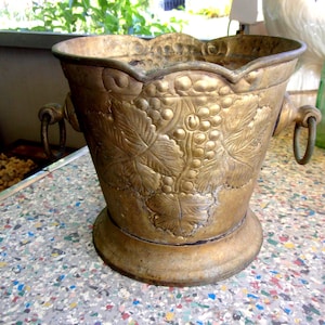 French Grape leaf embossed copper Brass cache pot, ice bucket