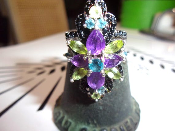 Silver Gemstone cocktail statement ring designer - image 1