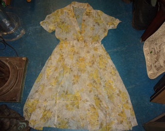 Vintage hand made 1950's floral sheer dress