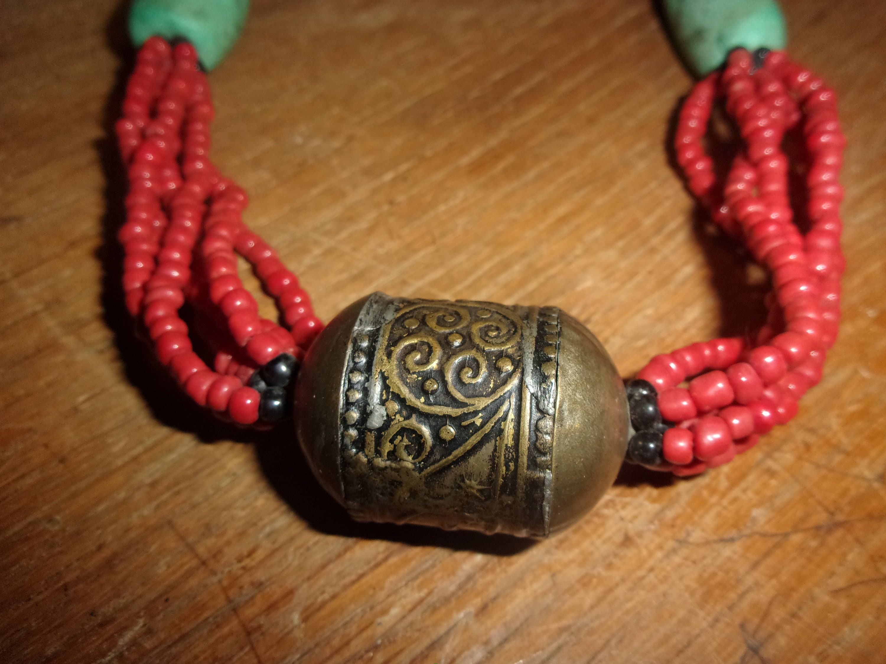 Tibetan Vintage boho Handmade Turquoise Coral Stone Bead Necklace #16
