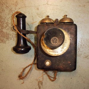 Vintage Hotel Ship Metal Phone Bakelite handle, Mother of pearl button