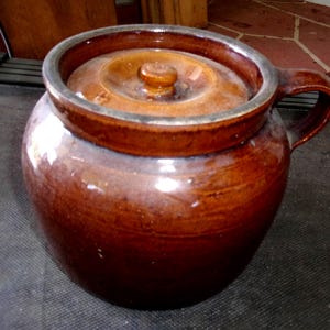 Antique Brown glaze baked bean pot #4
