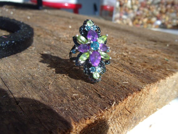 Silver Gemstone cocktail statement ring designer - image 2