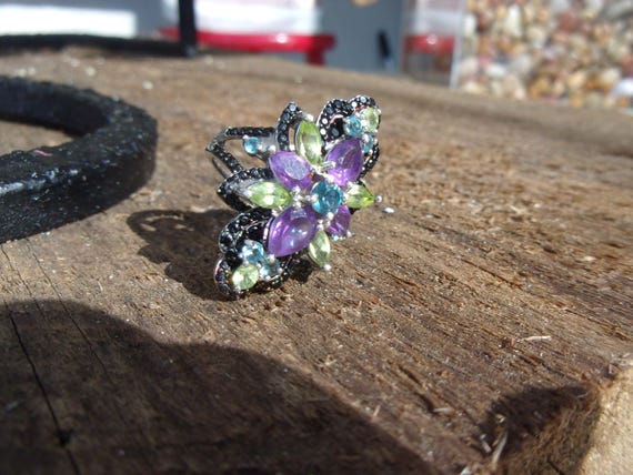 Silver Gemstone cocktail statement ring designer - image 3