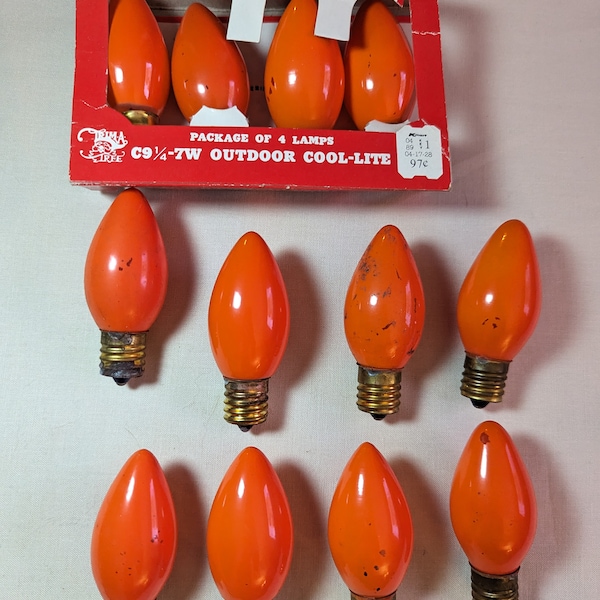 Vintage C9 1/4 orange incandescent Christmas bulbs