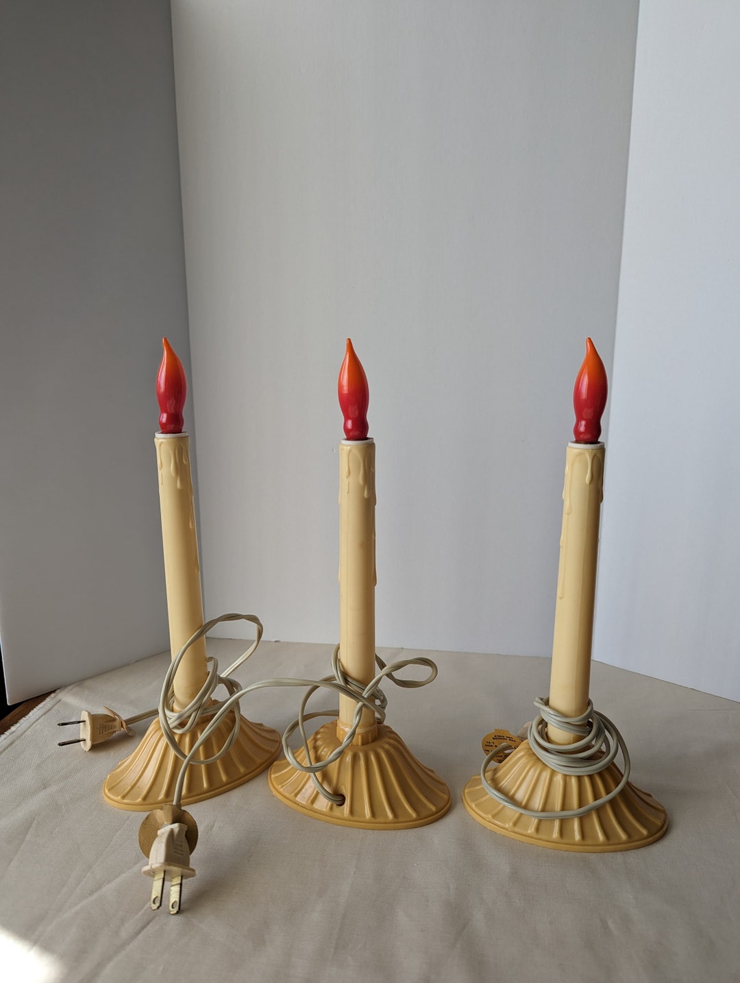 3 Vintage Electric Candles With Flame Bulbs Etsy