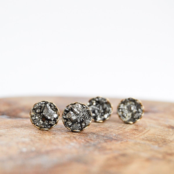 Pura Earrings - Mini Pyrite Brass Studs