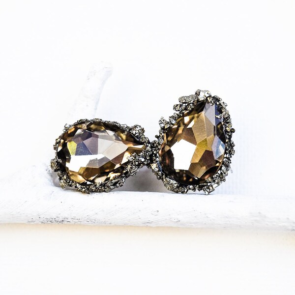 Ara Earrings - Rhinestone Pyrite Stud Earrings