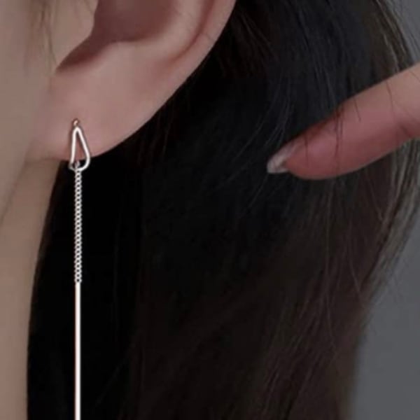 Minimalist 925 Sterling Silver Threader Earrings – Sleek Chain Dangle Jewelry
