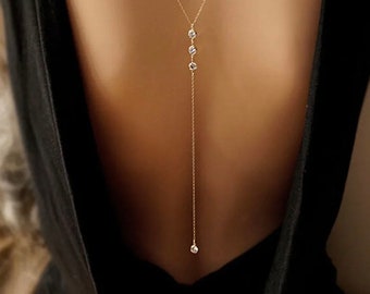 Back Necklace for Woman  14K gold or silver vermeil.  Ideal  for Wedding dresses  &Summer dresses. Can be worn back or frontal