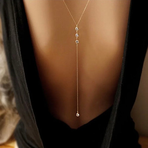 Back Necklace for Woman  14K gold or silver vermeil.  Ideal  for Wedding dresses  &Summer dresses. Can be worn back or frontal