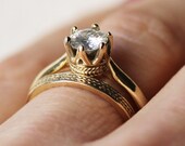 Moissanite engagement ring set yellow gold, forever brilliant engagement ring set, gold engagement ring set, solitaire ring, gold crown ring