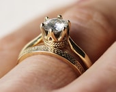 Bague de fiançailles moissanite ensemble or jaune, bague de fiançailles pour toujours brillante ensemble, ensemble de bague de fiançailles or, bague solitaire, bague couronne en or