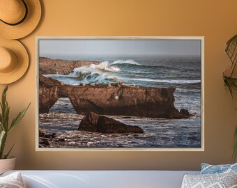 Fine Art Surf Print - Surfer and Surfboard, Steamer Lane Santa Cruz Waves, Monterey Bay California Ocean Beach House Framed Photo Wall Decor