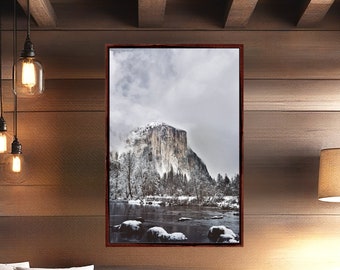 Fine Art Yosemite Snow Print- Calming Winter Nature Photography,El Capitan Photography Prints, California Art for Rustic Seasonal Wall Decor