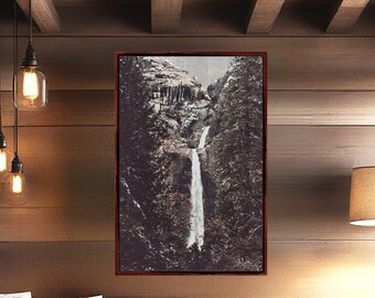 Fine Art Yosemite Winter Print- Calming Nature Photography, Snowy Yosemite Falls Wall Prints, California Art for Rustic Seasonal Wall Decor