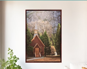 Fine Art Yosemite Chapel Print- Serene Autumn Photography, California National Park Landscape Wall Prints, Seasonal Nature Wall Decor