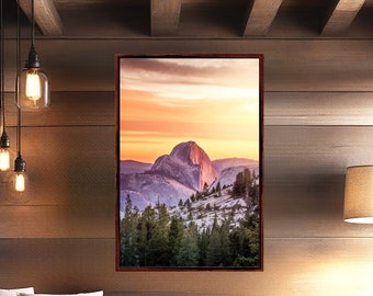 Fine Art Half Dome Sunset Print- Serene Nature Photography, California Yosemite Alpenglow Landscape Wall Prints, Colorful Aesthetic Decor