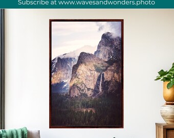 Fine Art Yosemite Falls Autumn Print- Serene Nature Photography, California Bridalveil Falls Wall Prints for Rustic Seasonal Wall Decor