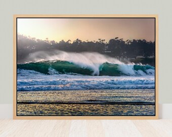 Fine Art Ocean Wave Print- Coastal Wall Art, Green and Peach Coastal Home Decor Art Print, Landscape Photography Wall Print