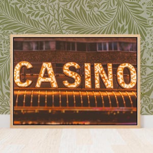 Las Vegas Casino Sign Canvas Wall Art - Modern Mid Century Neon Sign Print - Vintage Retro Wall Decor Gift, Bar Room or Game Room Decor